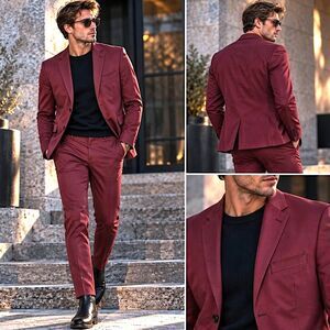 Ben Sherman 36x29 Suit Oxblood Red Cotton Slim Fit 2pc Mod Wedding Dark Academia